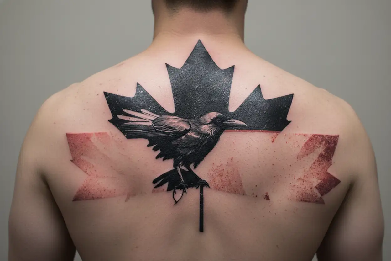 crow and Canadian flag morphing tattoo design idea
