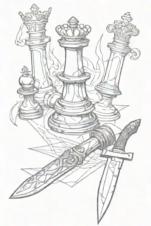 mafia knife with kings chess piece tattoo design idea