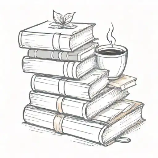 A sketch style tattoo of a stack of finance books with a coffee cup on top tattoo design idea