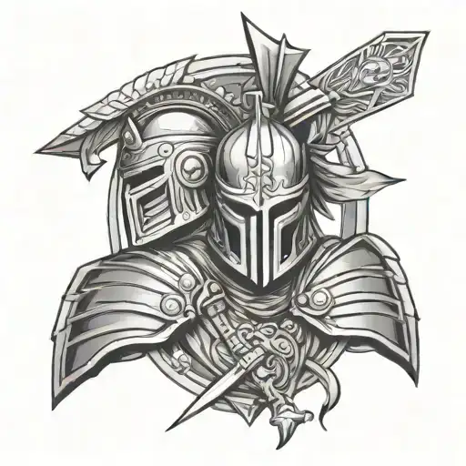 Trojan warriors virtical sword tattoo design idea