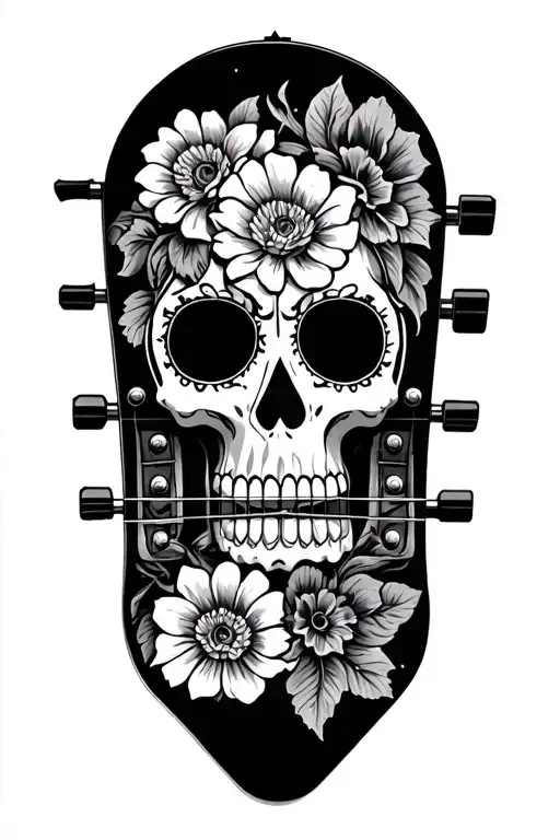 a whole fender telecaster with flowers of the day of the dead tattoo design idea