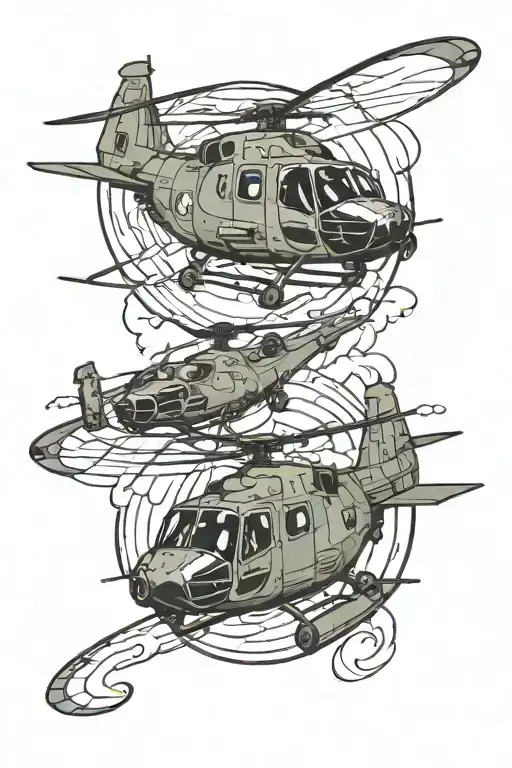 2 helicopters flying in a yin-yang formation tattoo design idea