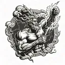 Zeus holding a lightning bolt striking tattoo design idea