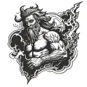 Zeus holding a lightning bolt striking tattoo design idea