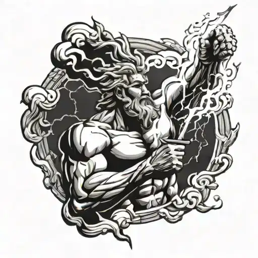 Zeus holding a lightning bolt striking tattoo design idea