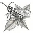 grasshopper on leaf line work tattoo design idea