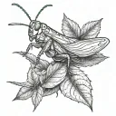 grasshopper on leaf line work tattoo design idea