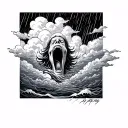 wind scream rain storm clouds tattoo design idea