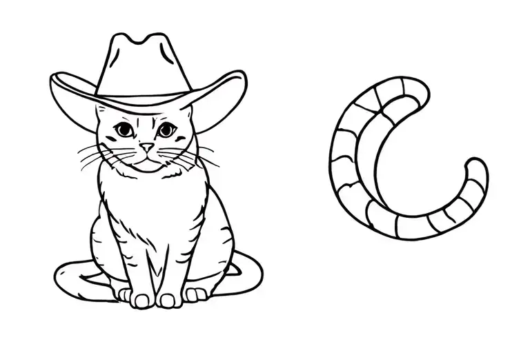 Cat with cowboy hat sitting tattoo design idea
