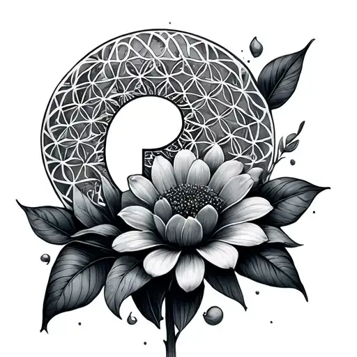 question mark, flower of life, ocean tattoo design idea
