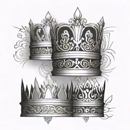 A regal design of three crowns adorned with intricate geometric patterns, showcasing the elegance and sophistication of royalty tattoo design idea