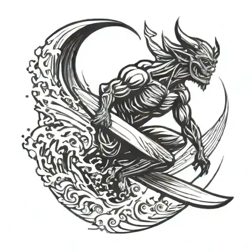 surfing demon tattoo design idea