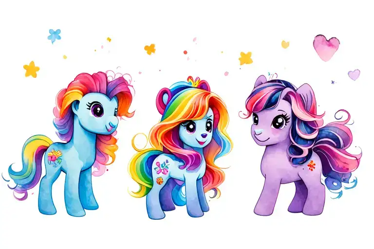 my little pony, Care Bears, strawberry shortcake and rainbow brite tattoo design idea