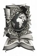 Earth in a book open tattoo design idea