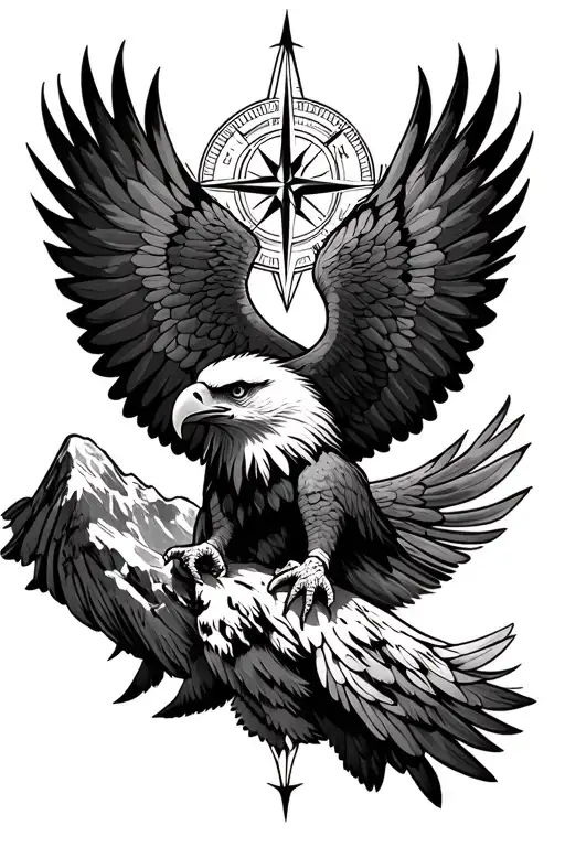 eagle compass mountains tattoo design idea