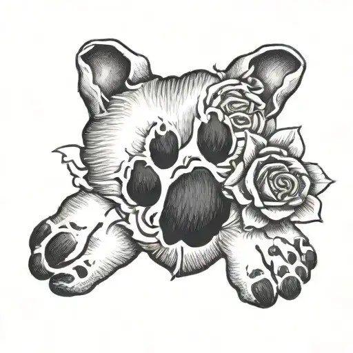rose tattoo, baby footprint, dog paws connected tattoo design idea