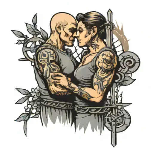 prison fence wife and husband holding hands tattoo design idea