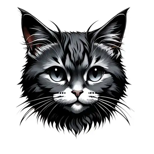 cute emo cat head tattoo design idea