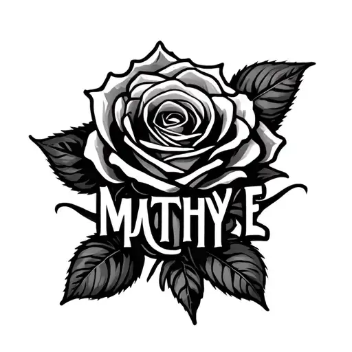 I want a rose in the background wrapped around the name MATHYE . put the name in front and use a bold font  tattoo design idea