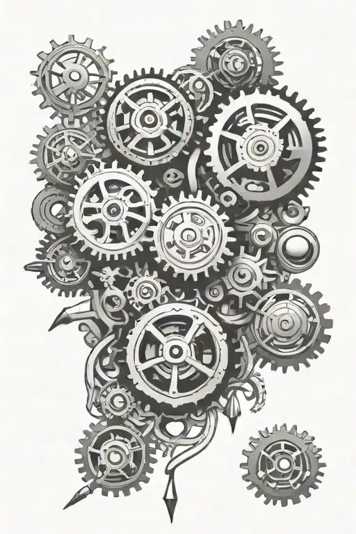 doodle gear surrounded tattoo design idea