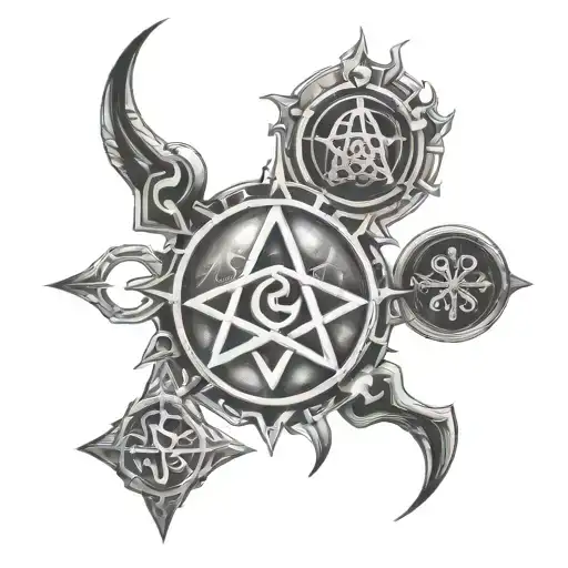 Arcane magic symbols and runes  tattoo design idea
