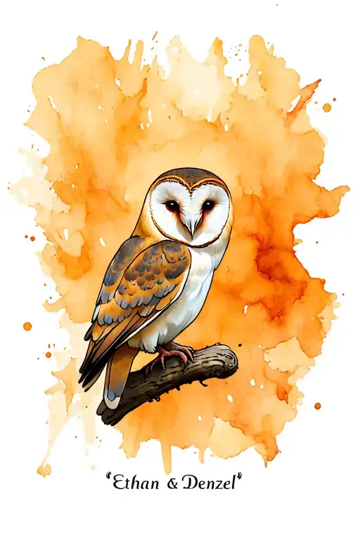 "Ethan & Denzel" Barn owl perched atop the words tattoo design idea