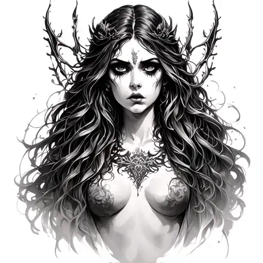 nemesis goddess of revenge sad tattoo design idea