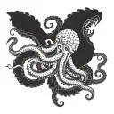kraken wrapping its tentacles around a diver tattoo design idea