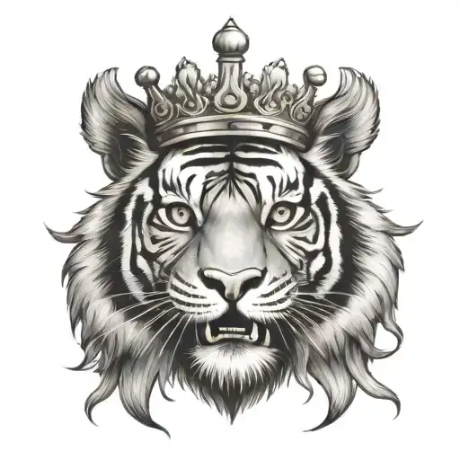 smilling tiger with a big crown tattoo design idea