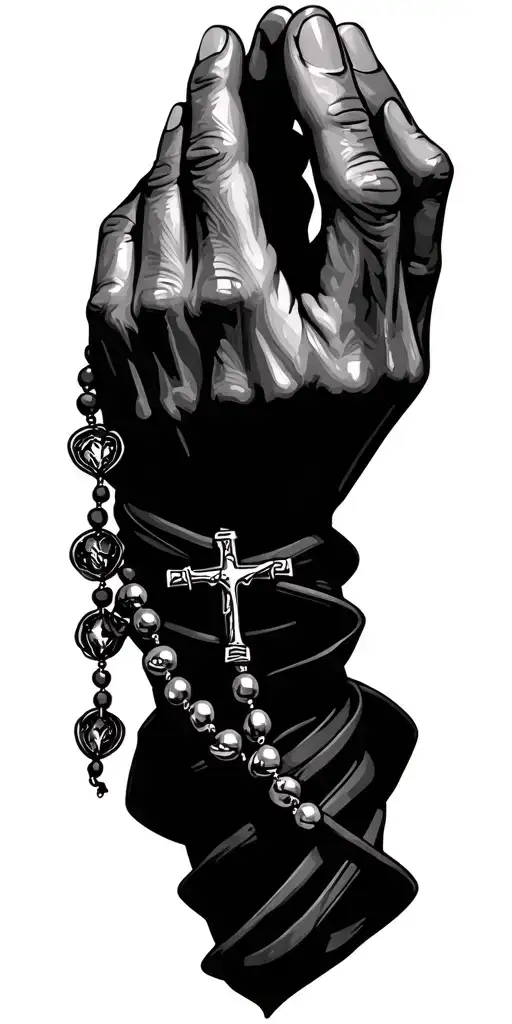 prayer hands holding a rosary wrapped tattoo design idea