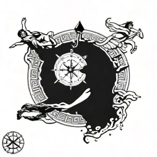 son, Loukas, diving, water surface, Greek mythology, compass, April 24, 2024, birth, Greek gods, Forearm tattoo design idea