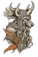 Viking with wolf head tattoo design idea