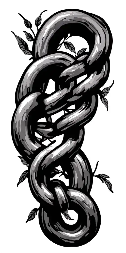 Chain links intertwined with vines. Casino cards  tattoo design idea