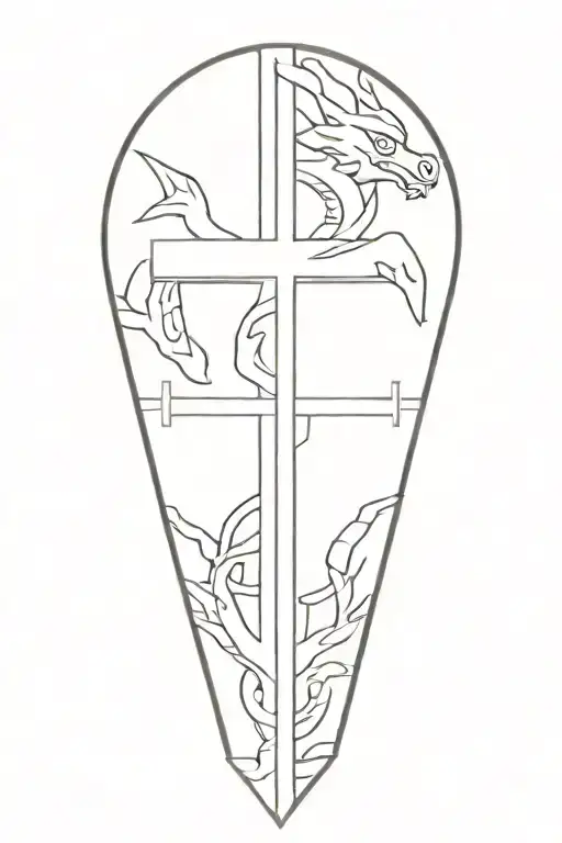 cross with Aztec dragon wrapped tattoo design idea