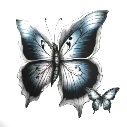 A butterfly transforming into a blue whale tattoo design idea