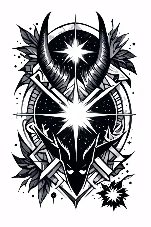 wrist tattoo include tribal tattoo elements and geometric elements, cosmic pulsar star, and devil silhouette with horns tattoo design idea