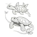 turtle peeking out of water to kiss a butterfly  tattoo design idea