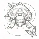 turtle peeking out of water to kiss a butterfly  tattoo design idea