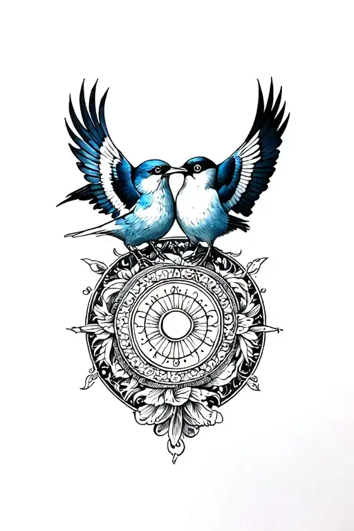 twins, circle, bird tattoo design idea