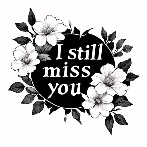 I still miss you in korean with flowers intertwined in the writing  tattoo design idea