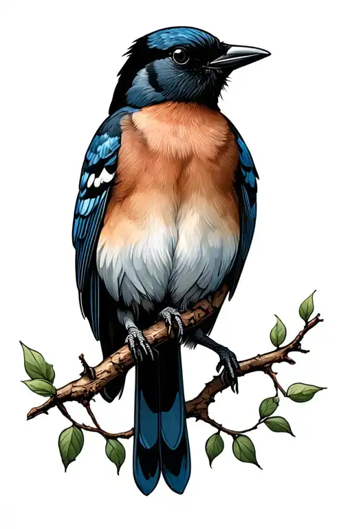 eurasian magpie on a branch. have some dot work and line work as well tattoo design idea