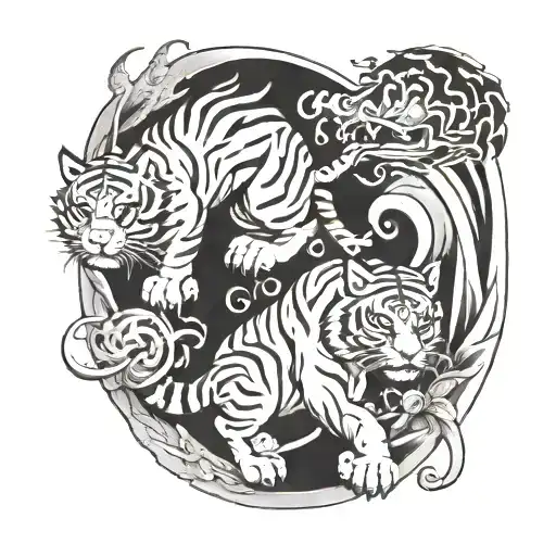 Two tigers, one dragon, one rabbit tattoo design idea