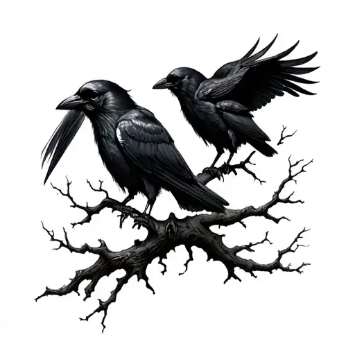 crows skulls dead trees gothic style sleeve  tattoo design idea