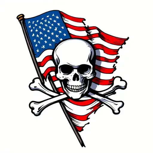 skull and crossbones USA flag waving tattoo design idea