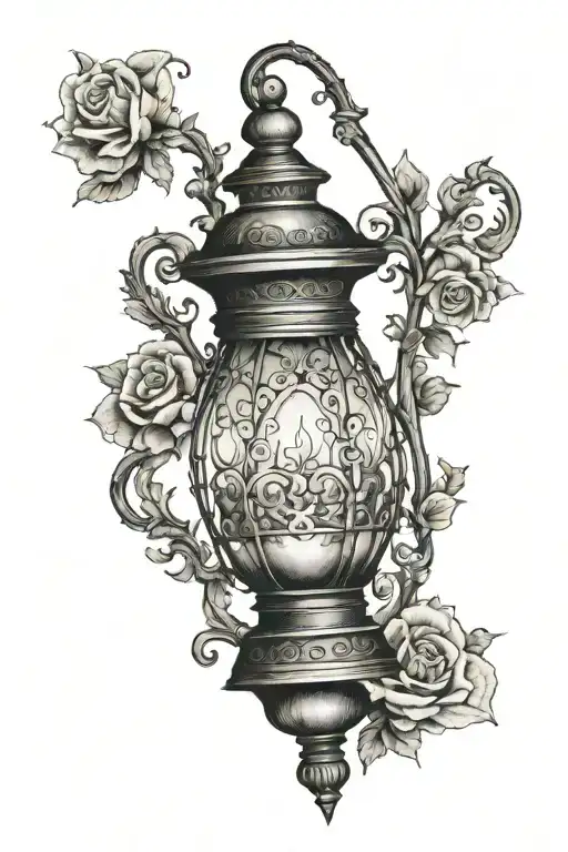 ornate vintage lantern with candle light  tattoo design idea
