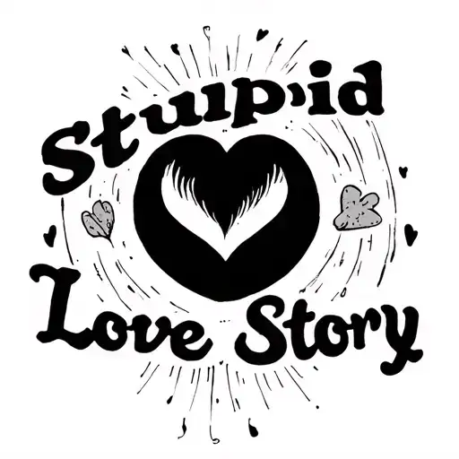 "Stupid Love Story" on the shoulder and letters form a circle tattoo design idea