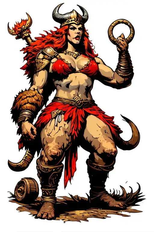 American traditional pin up of a viking warrior goddess queen balrog baddie with an absolute dump-truck for an ass. Se tattoo design idea
