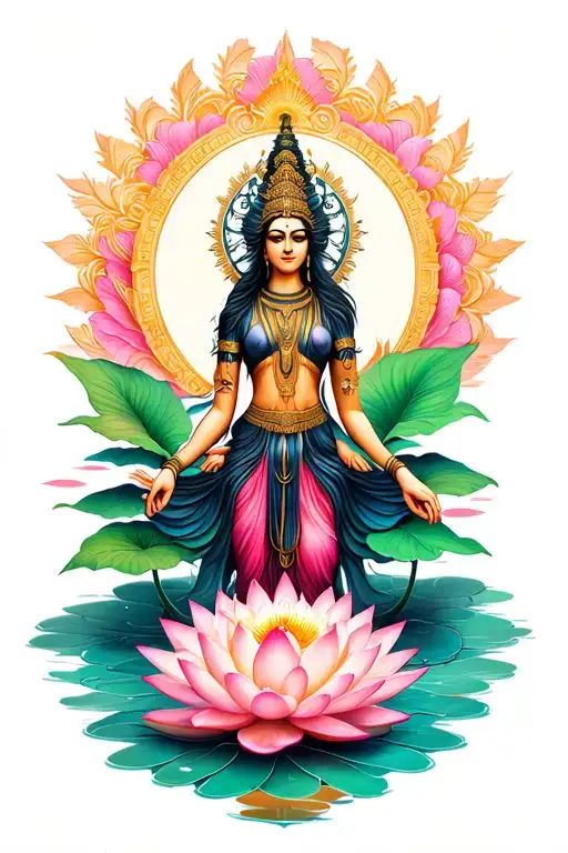 black goddess standing on lotus flower tattoo design idea