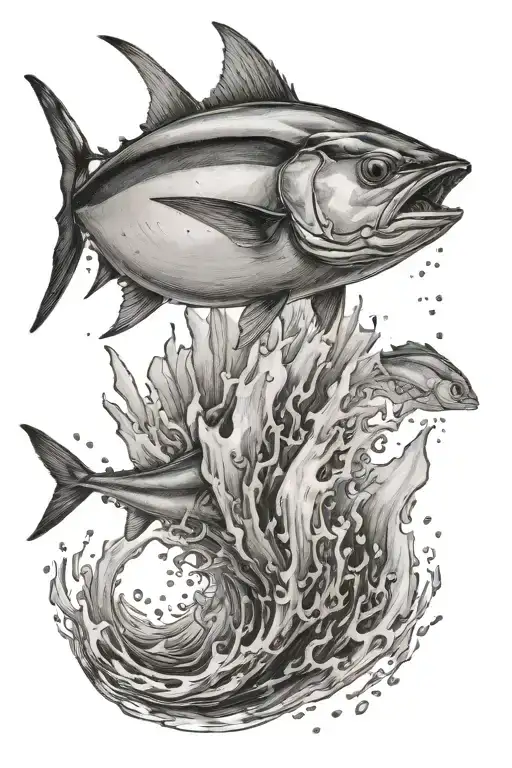 tuna fish jumping tattoo design idea