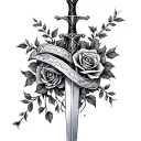 vines and roses wrapped around a sword  tattoo design idea